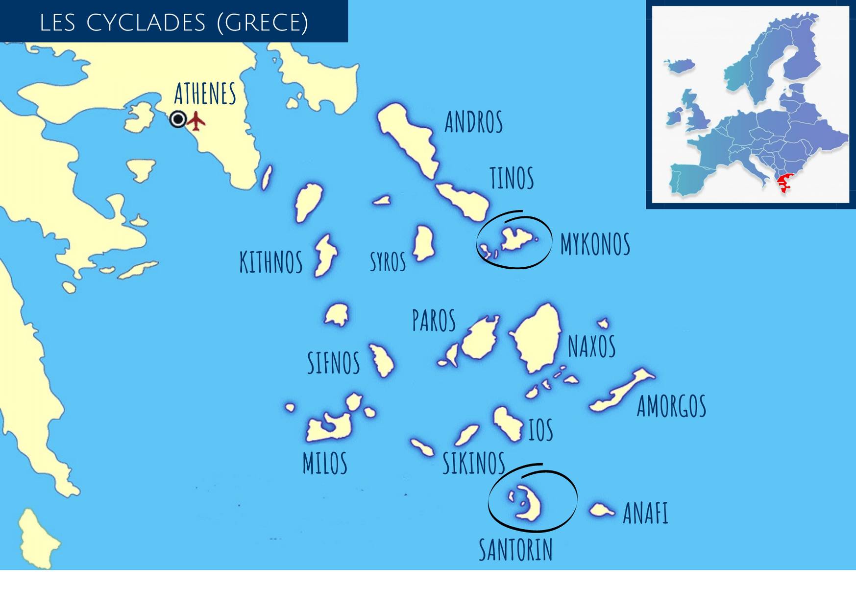 les cyclades, carte, grèce