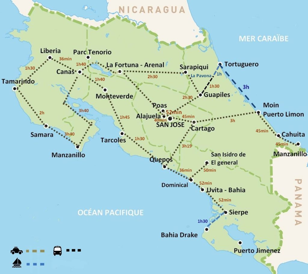 carte costa rica distances