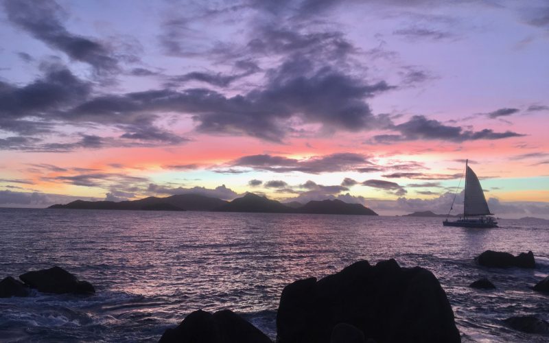 coucher de soleil, la digue, seychelles