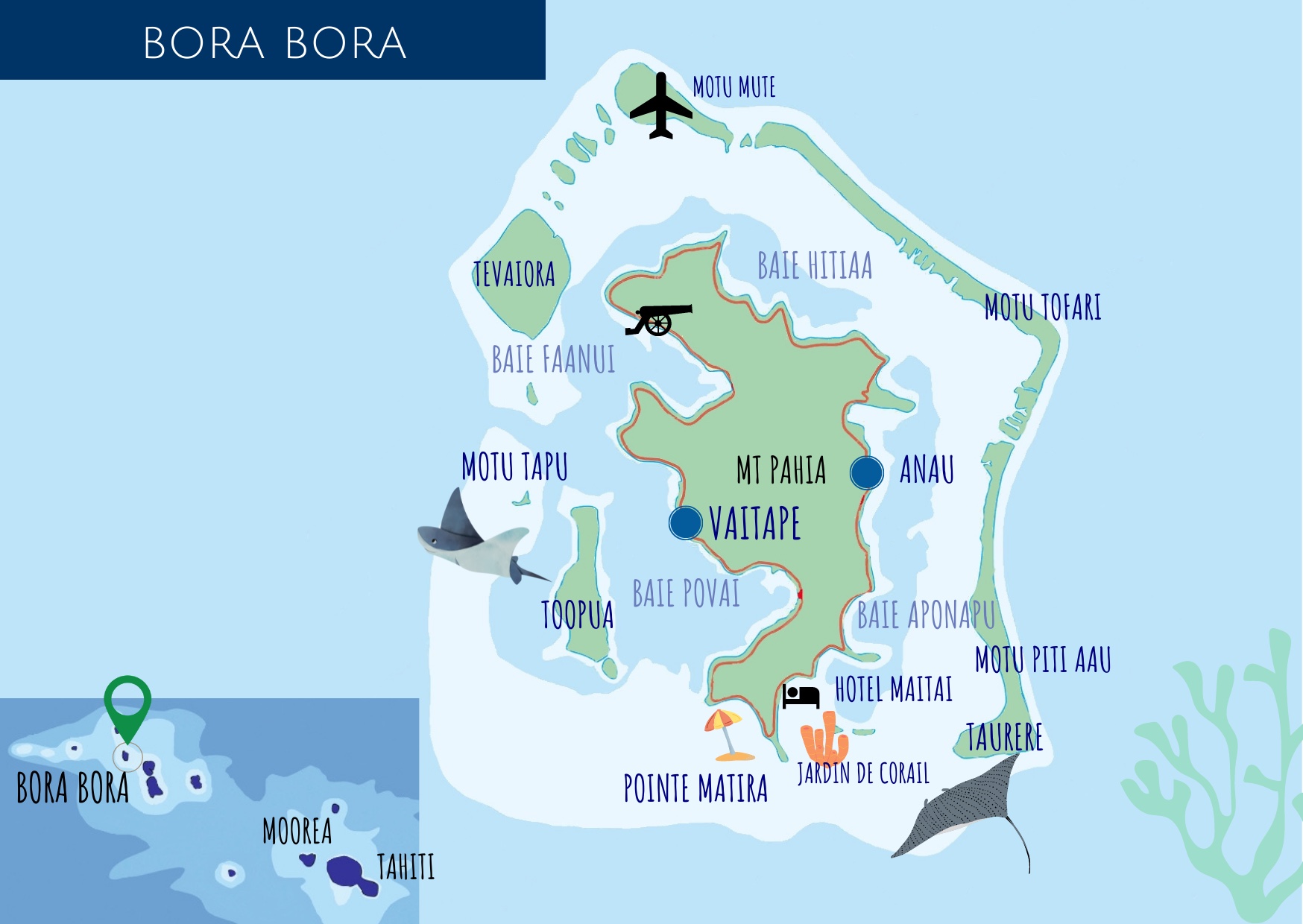 Carte de Bora bora, polynésie française
