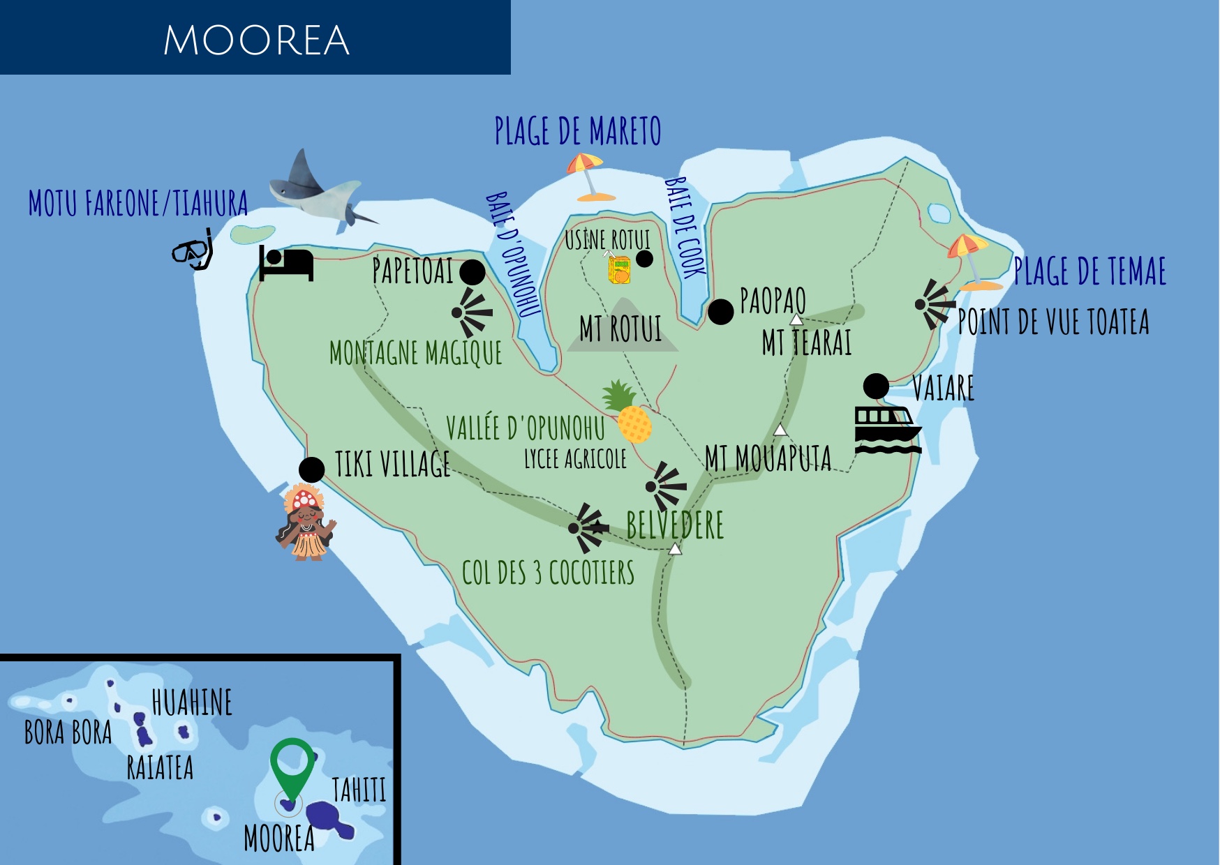 Carte de Moorea, polynésie française