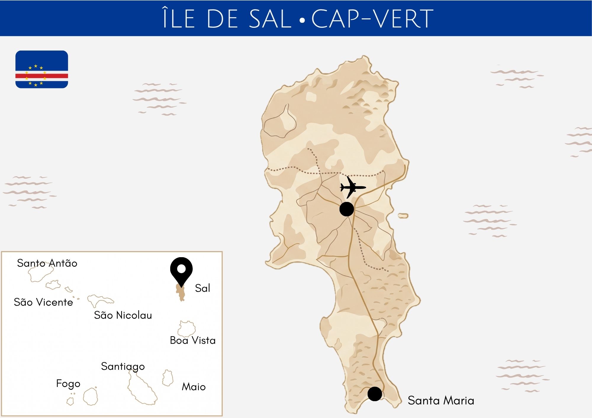 carte de l'île de sal, cap vert, cabo verde